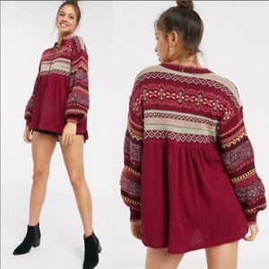 Free People Cozy Cottage Embroidered Sweater NWT S